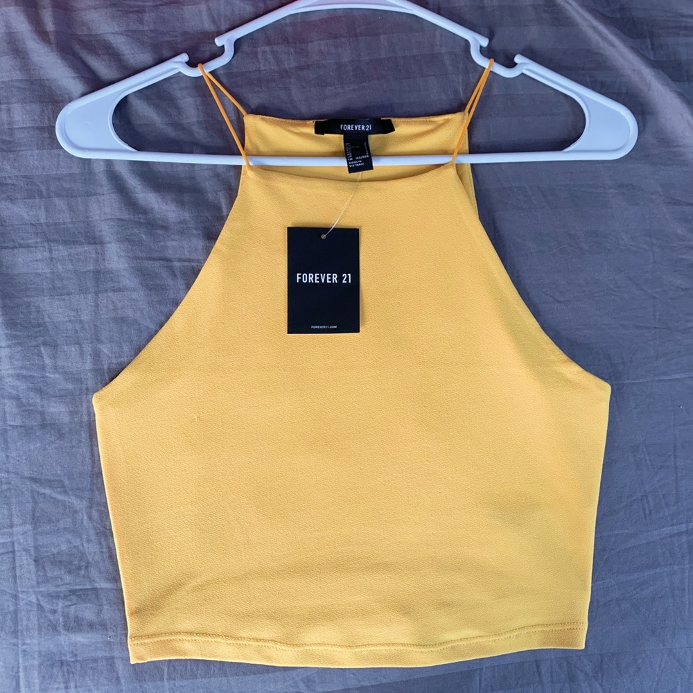 Yellow High Neck Cropped Tank